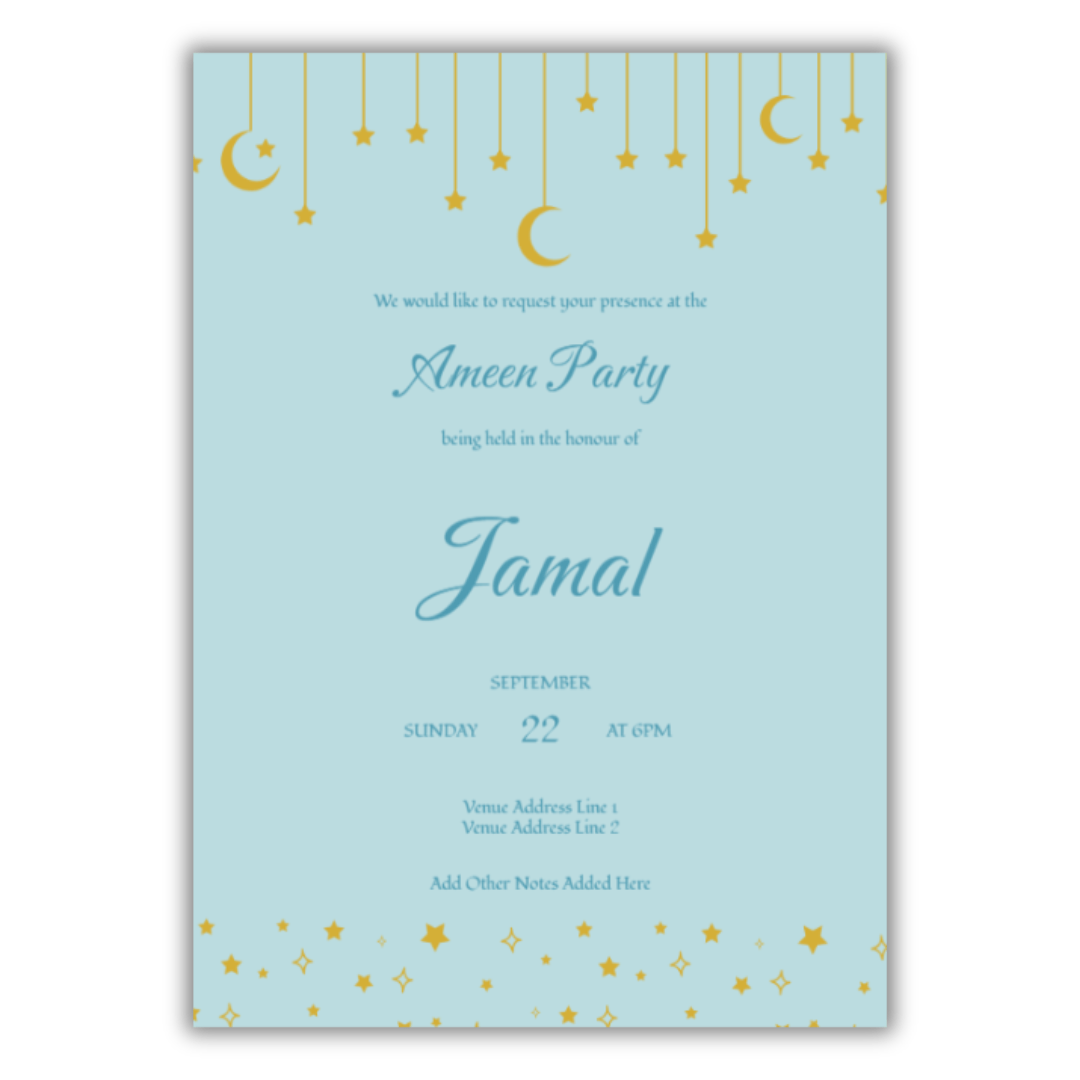 Personalised Ameen Party Invitations (20pk) - Blue