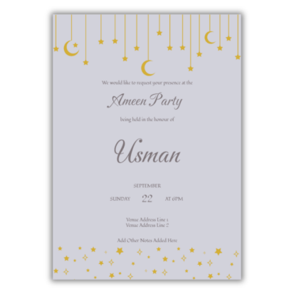 Personalised Ameen Party Invitations (20pk) - Grey