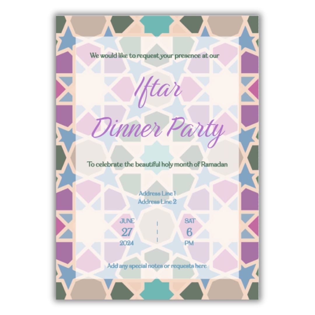 Personalised Iftar Party Invitations (20pk) - Geometric