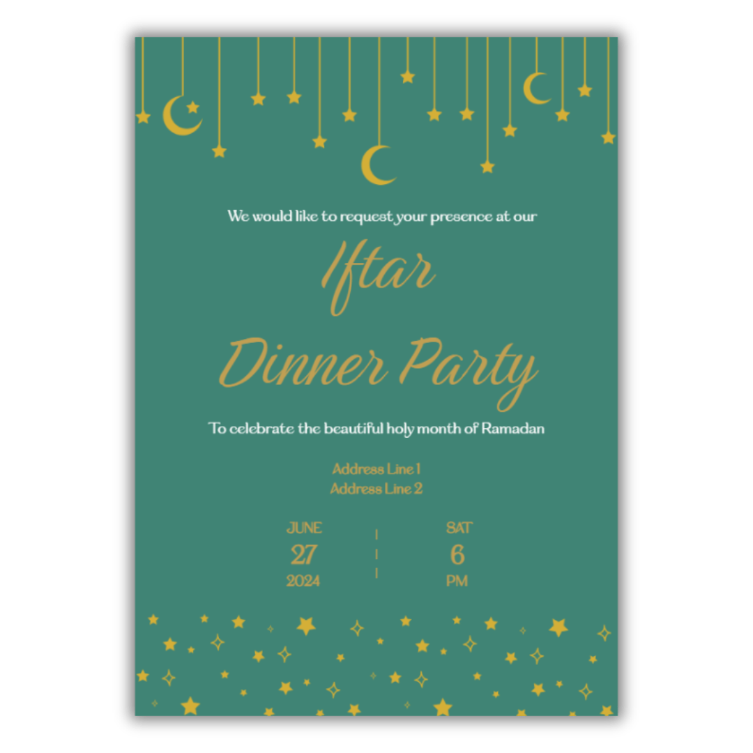 Personalised Iftar Party Invitations (20pk) - Green & Gold