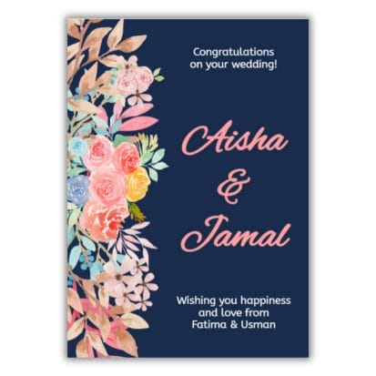 Personalised Muslim Wedding Greeting Card - Floral