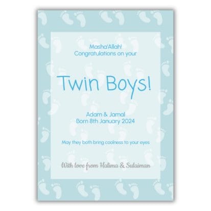 Personalised Muslim Baby Twin Boys Greeting Card