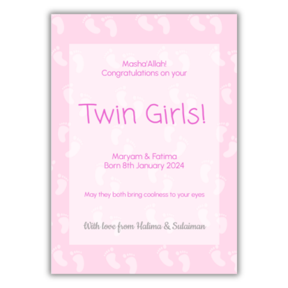 Personalised Muslim Baby Twin Girls Greeting Card