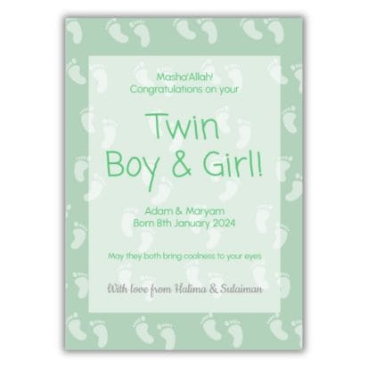 Personalised Muslim Baby Boy & Girl Twins Greeting Card