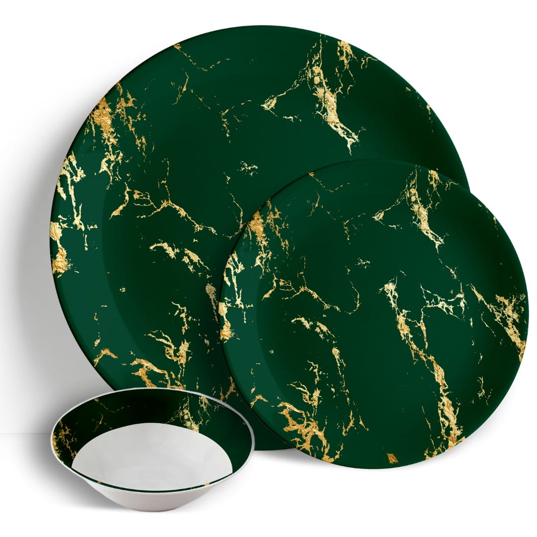 Green & Gold Marble – 18pc Dinner Set – Ceramic Porcelain China