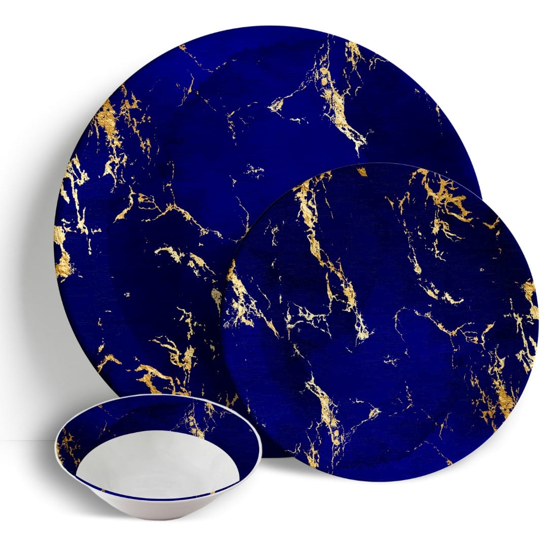 Blue & Gold Marble – 18pc Dinner Set – Ceramic Porcelain China