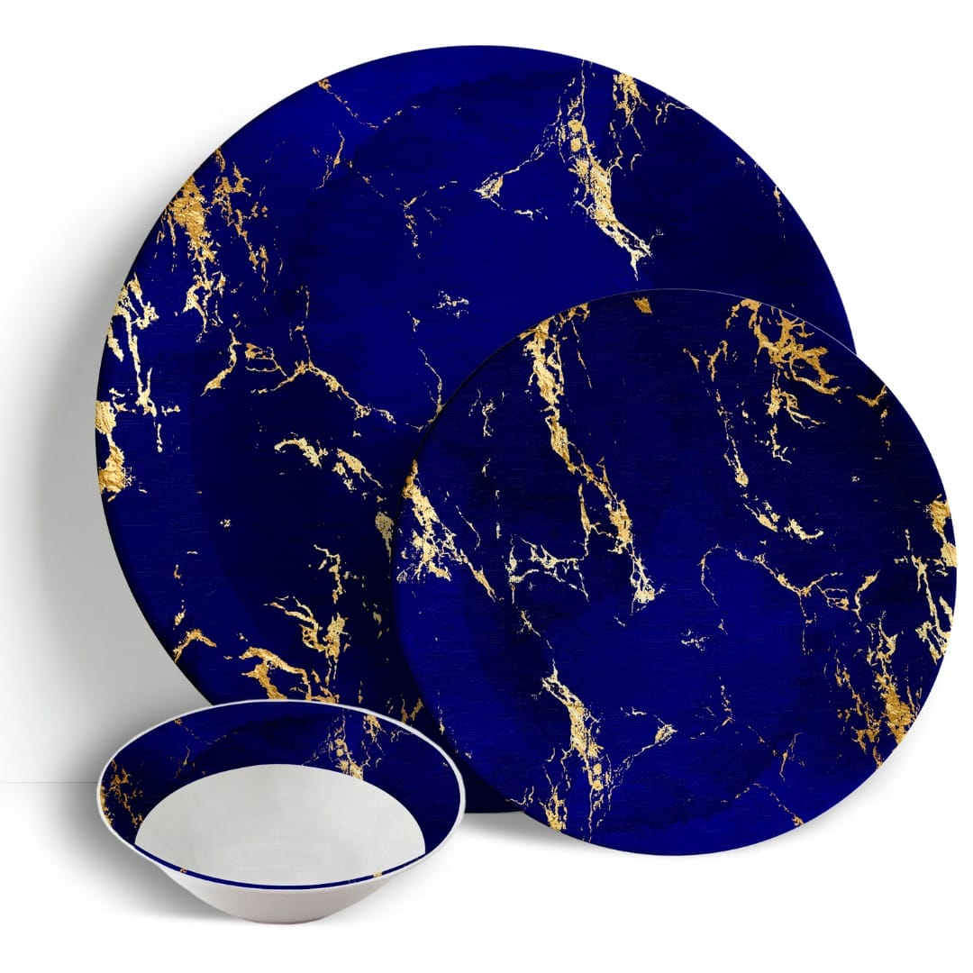 Blue & Gold Marble - 18pc Dinner Set - Ceramic Porcelain China