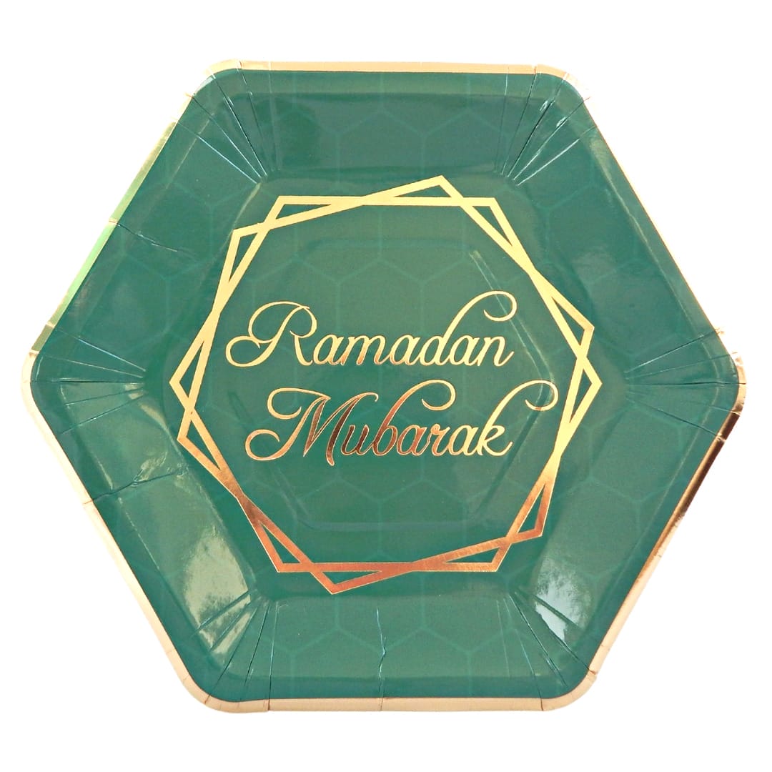 Ramadan Mubarak Party Plates (10pk) - Green & Gold
