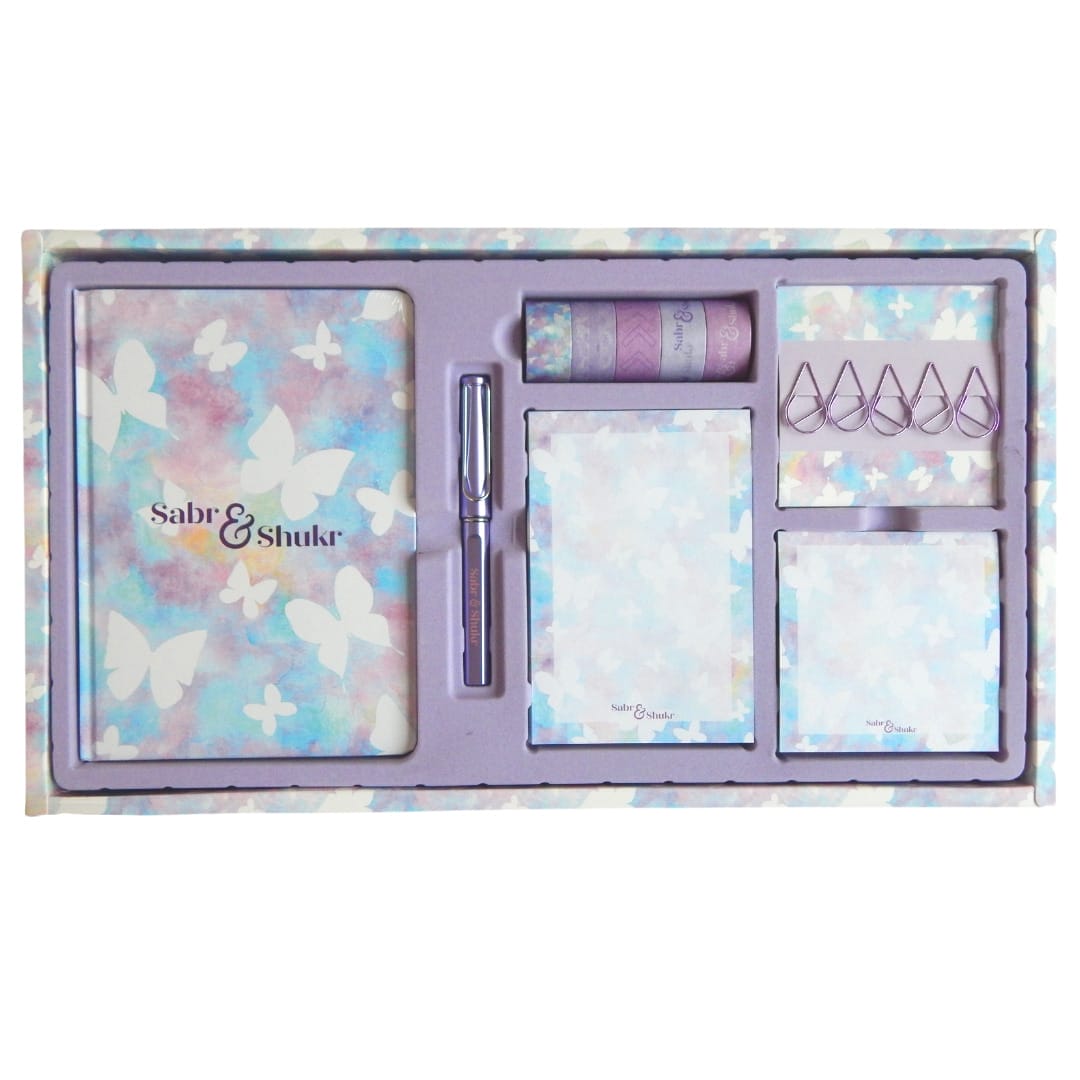 Sabr & Shukr Stationery Gift Set (Butterfly) - Pastel & Purple Foil