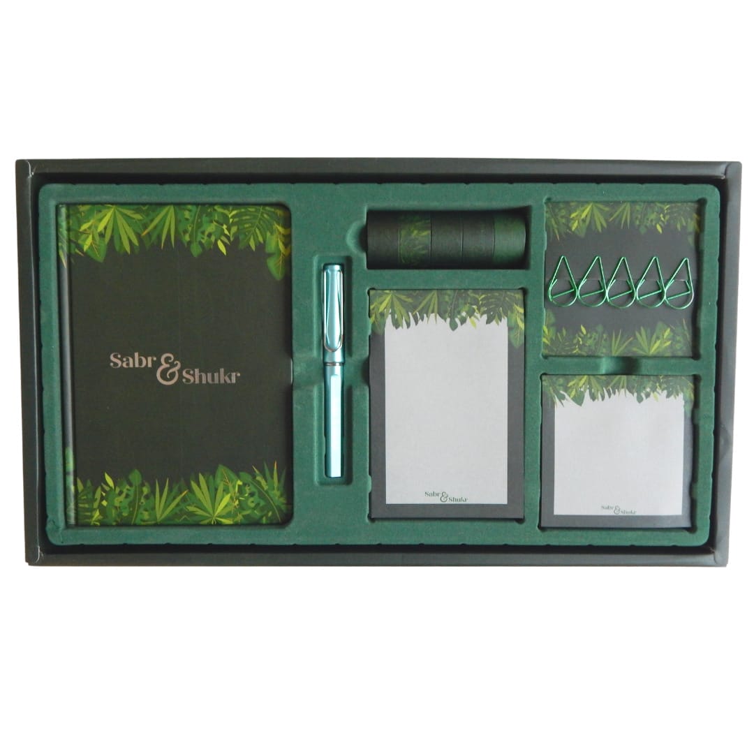 Sabr & Shukr Stationery Gift Set (Jungle) - Green & Silver Foil