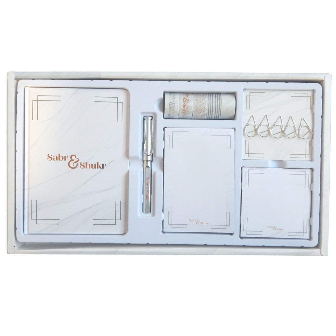 Sabr & Shukr Stationery Gift Set (Marble) - White & Rose Gold Foil