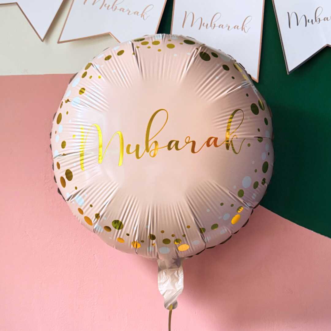 Mubarak Round Foil Balloon - Pink & Gold