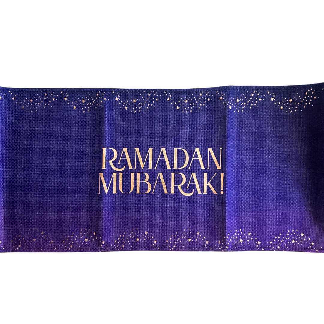 Ramadan Mubarak Table Runner - Purple & Gold
